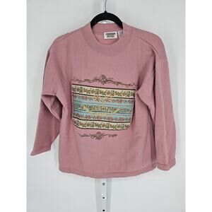 VTG 1990 Suburban Crewneck Pink Floral Long Sleeve Sleeve Sweatshirt Size PM